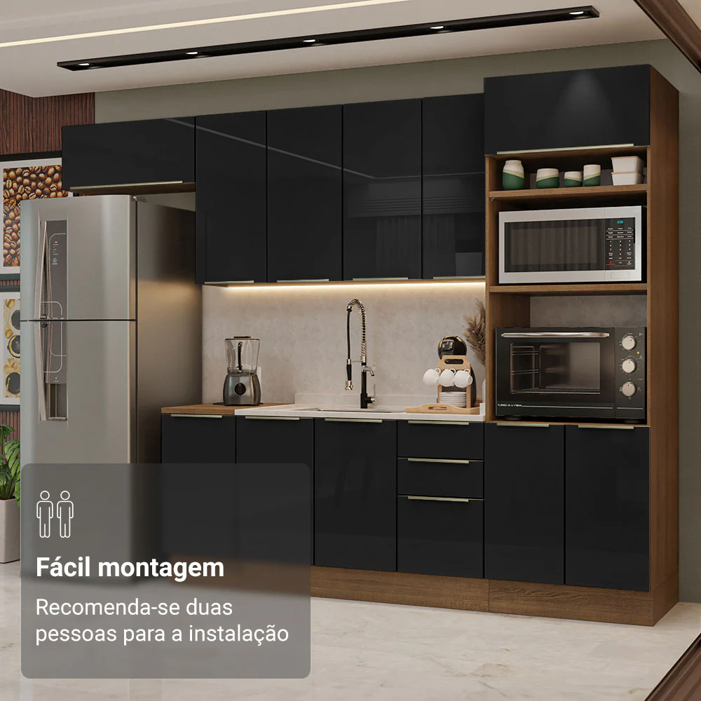 Armário de Cozinha Completa 310 x 60 cm Rustic/Preto Lux Madesa 01 - Image 6