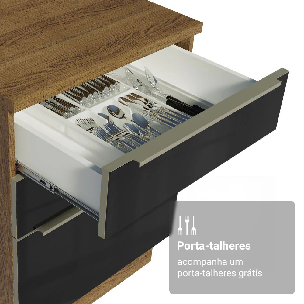 Armário de Cozinha Completa 310 x 60 cm Rustic/Preto Lux Madesa 01 - Image 9