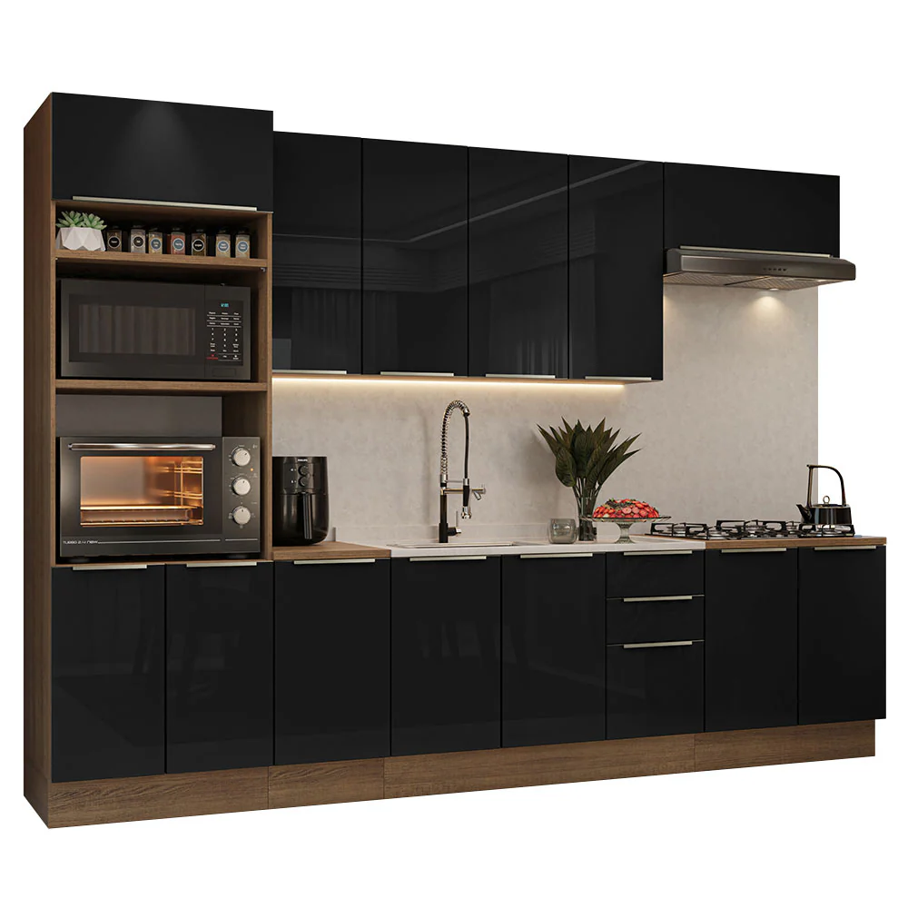 Armário de Cozinha Completa 310 x 60 cm Rustic/Preto Lux Madesa 02 - Image 2