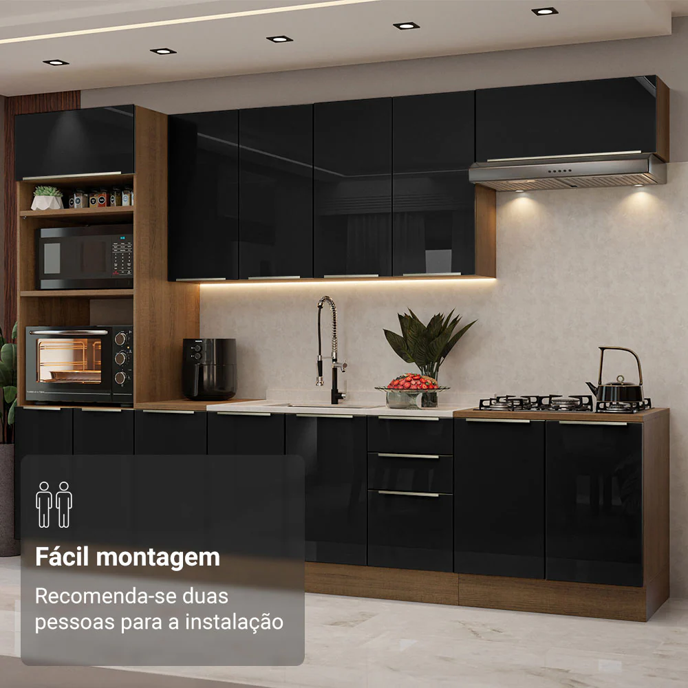 Armário de Cozinha Completa 310 x 60 cm Rustic/Preto Lux Madesa 02 - Image 6