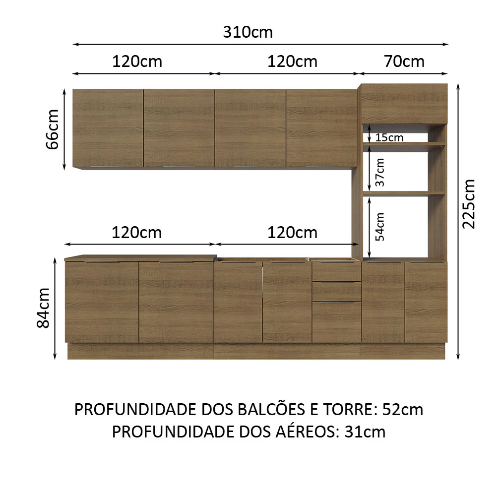 Armário de Cozinha Completa 310cm Rustic Stella Madesa 01 - Image 3