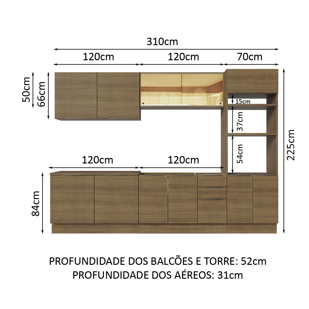 Armário de Cozinha Completa 310cm Rustic Stella Madesa 03 - Image 3