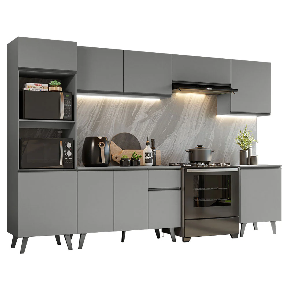 Armário de Cozinha Completa 320cm Cinza Nice Madesa 01 - Image 2