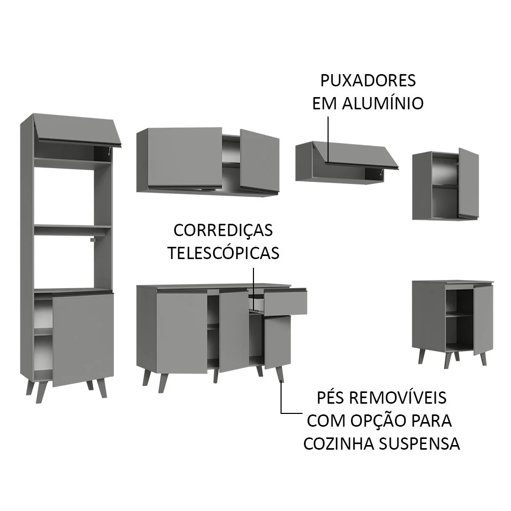 Armário de Cozinha Completa 320cm Cinza Nice Madesa 01 - Image 4
