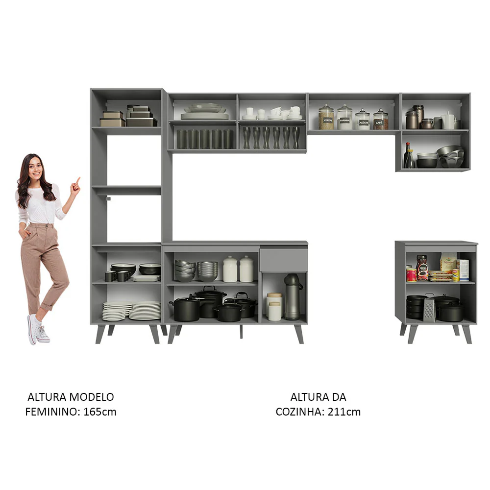 Armário de Cozinha Completa 320cm Cinza Nice Madesa 01 - Image 5