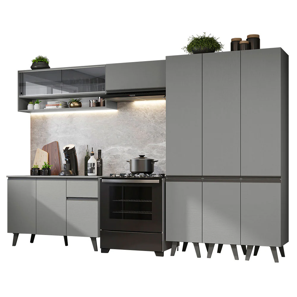 Armário de Cozinha Completa 320cm Cinza Nice Madesa 02 - Image 2