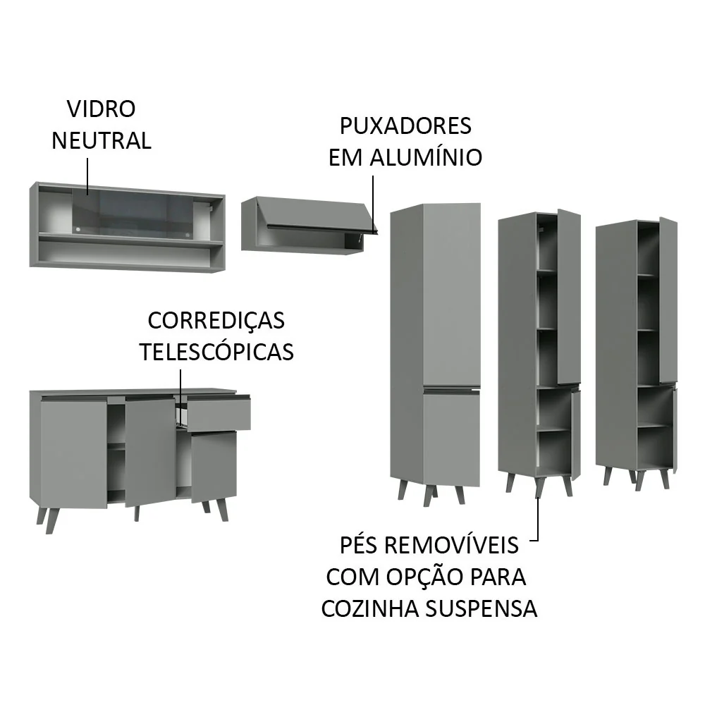 Armário de Cozinha Completa 320cm Cinza Nice Madesa 02 - Image 4