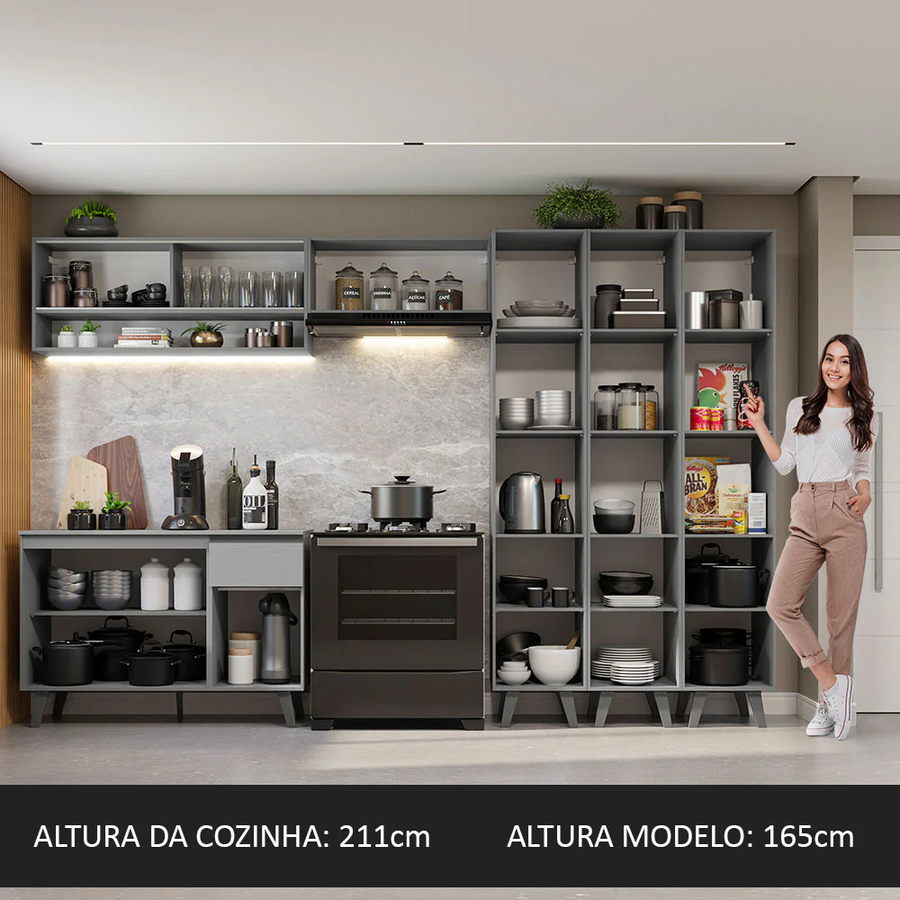 Armário de Cozinha Completa 320cm Cinza Nice Madesa 02 - Image 5