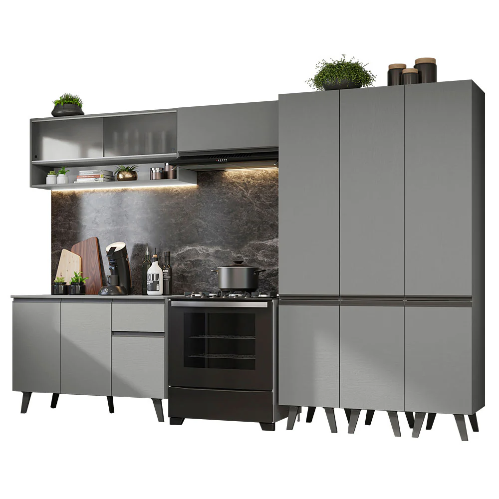 Armário de Cozinha Completa 320cm Cinza Nice Madesa 03 - Image 2