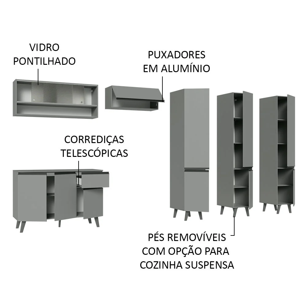 Armário de Cozinha Completa 320cm Cinza Nice Madesa 03 - Image 4