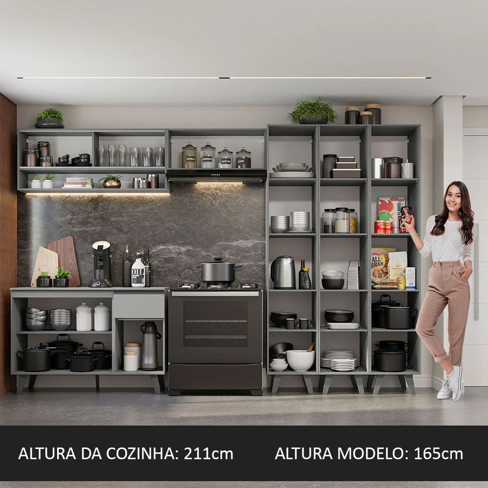 Armário de Cozinha Completa 320cm Cinza Nice Madesa 03 - Image 5