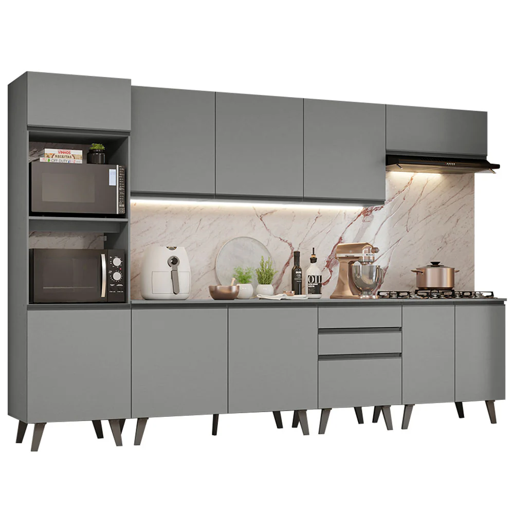 Armário de Cozinha Completa 320cm Cinza Nice Madesa 06 - Image 2