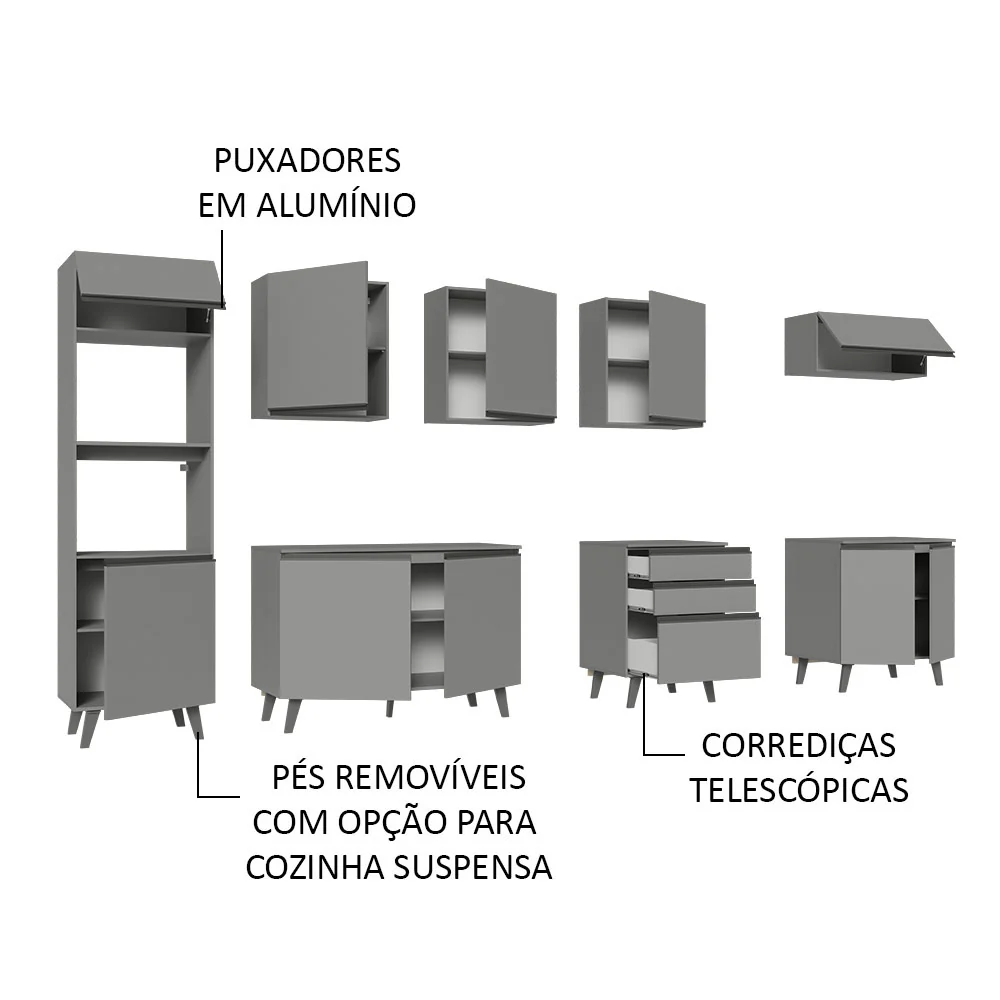 Armário de Cozinha Completa 320cm Cinza Nice Madesa 06 - Image 4