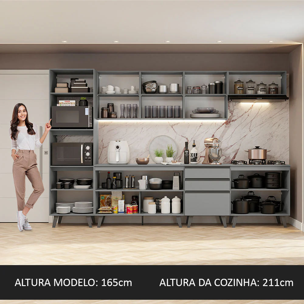 Armário de Cozinha Completa 320cm Cinza Nice Madesa 06 - Image 5