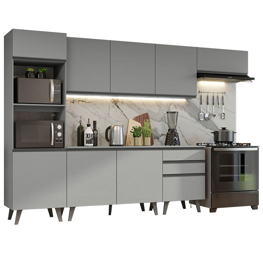 Armário de Cozinha Completa 320cm Cinza Nice Madesa 08 - Image 2