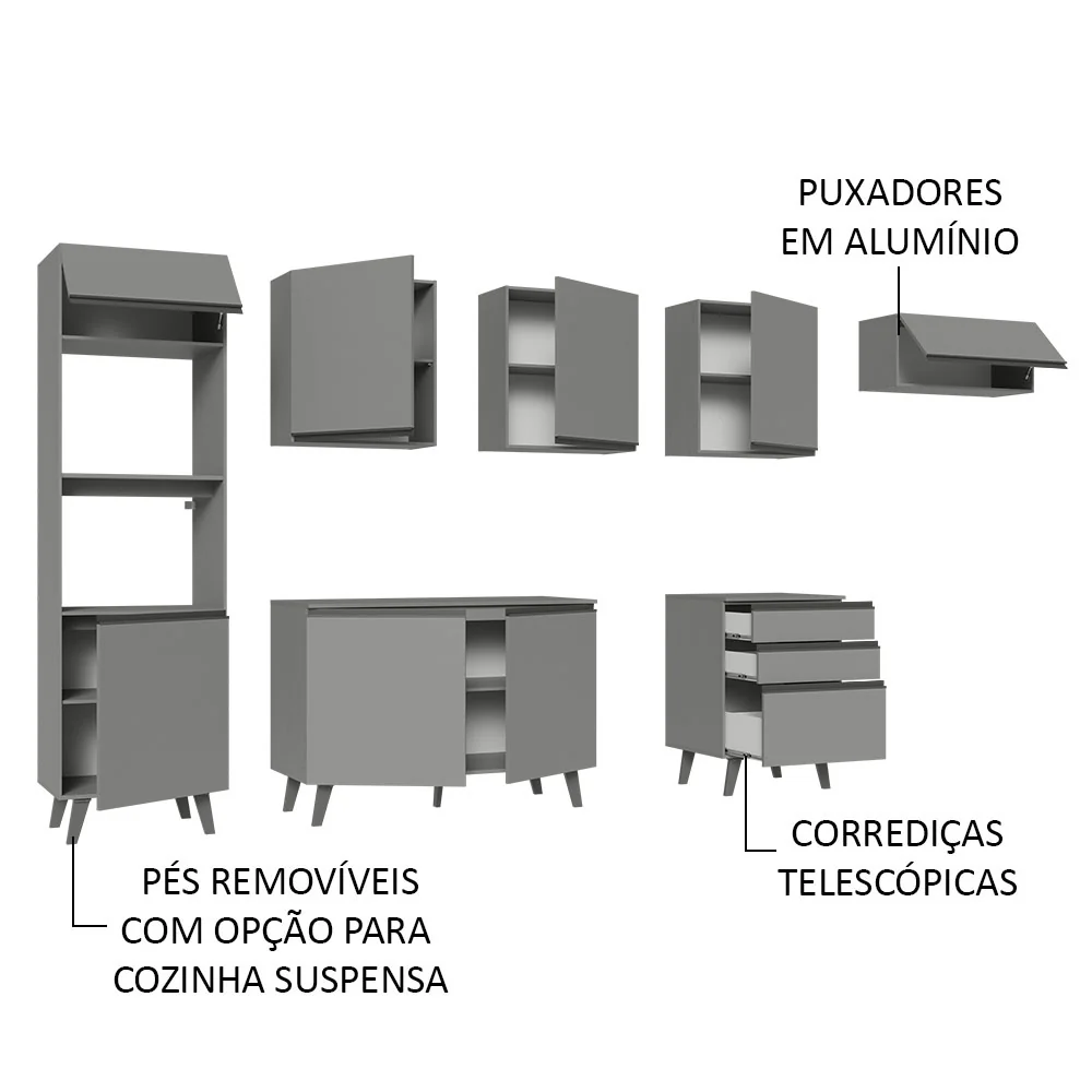 Armário de Cozinha Completa 320cm Cinza Nice Madesa 08 - Image 4