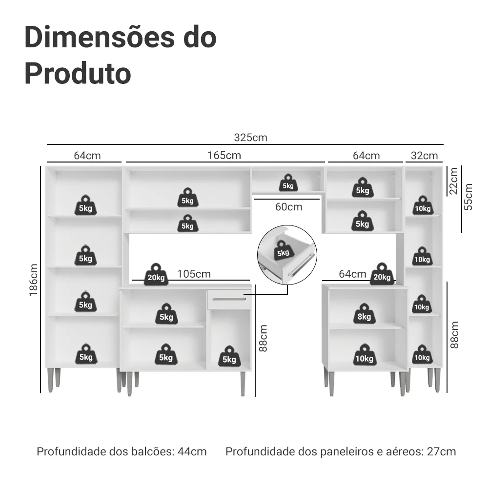 Armário de Cozinha Completa 325cm Branco Emilly Madesa 01 - Image 3