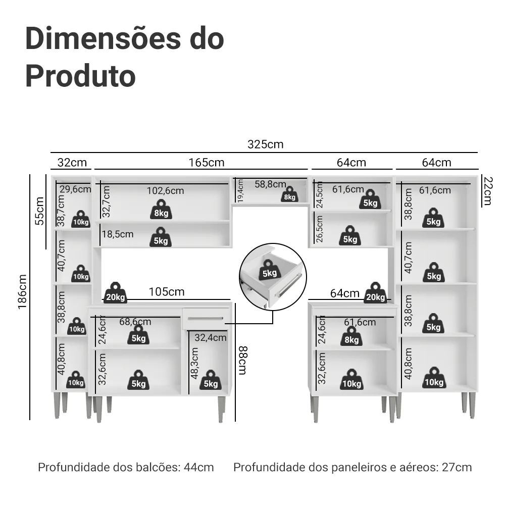 Armário de Cozinha Completa 325cm Branco Emilly Madesa 02 - Image 3