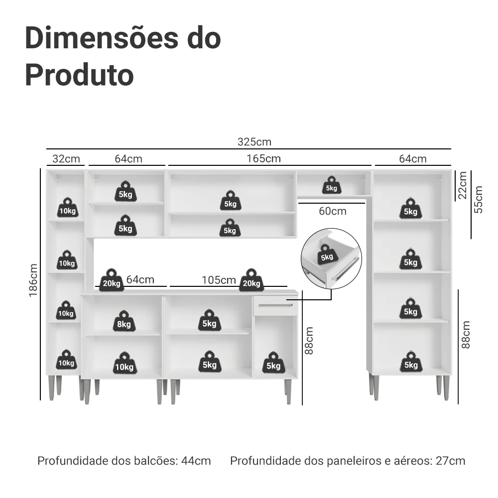 Armário de Cozinha Completa 325cm Branco Emilly Madesa 06 - Image 3