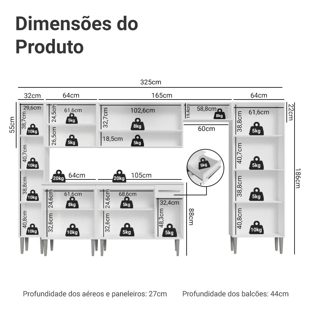 Armário de Cozinha Completa 325cm Branco Emilly Madesa 07 - Image 3