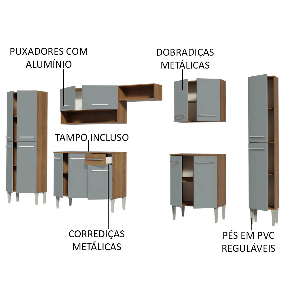 Armário de Cozinha Completa 325cm Cinza/Rustic Emilly Joy Madesa 01 - Image 4