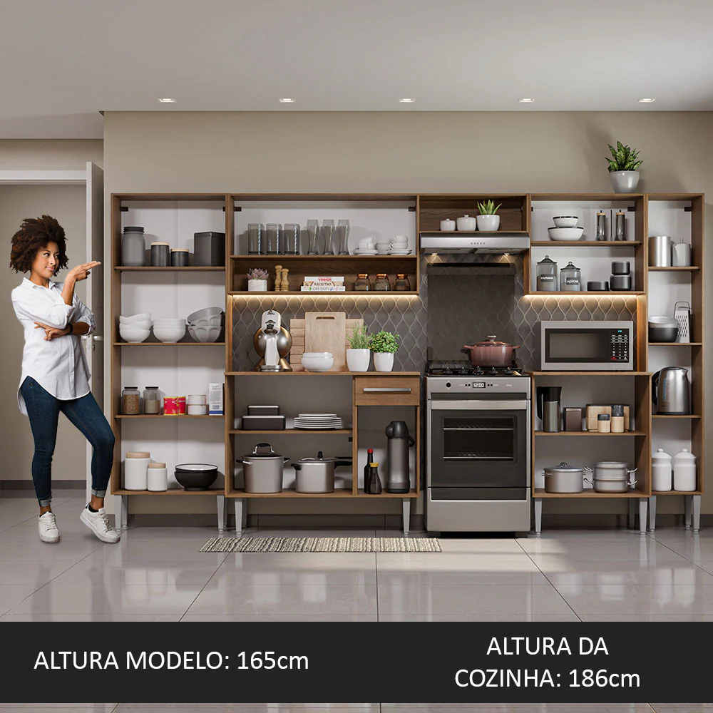 Armário de Cozinha Completa 325cm Cinza/Rustic Emilly Joy Madesa 01 - Image 5