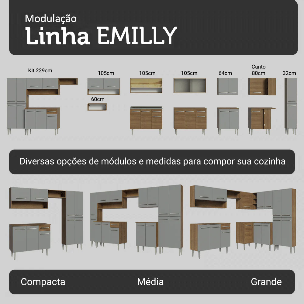 Armário de Cozinha Completa 325cm Cinza/Rustic Emilly Madesa 02 - Image 8