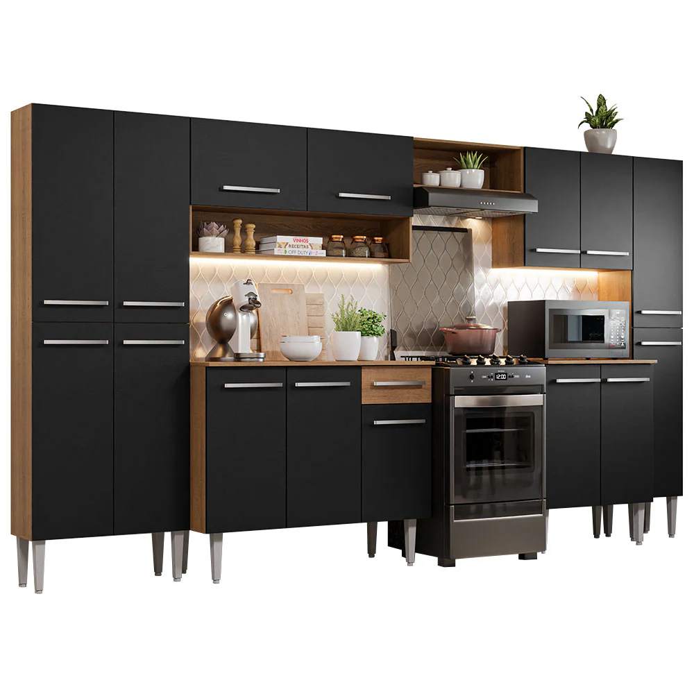 Armário de Cozinha Completa 325cm Preto/Rustic Emilly Joy Madesa - Image 2