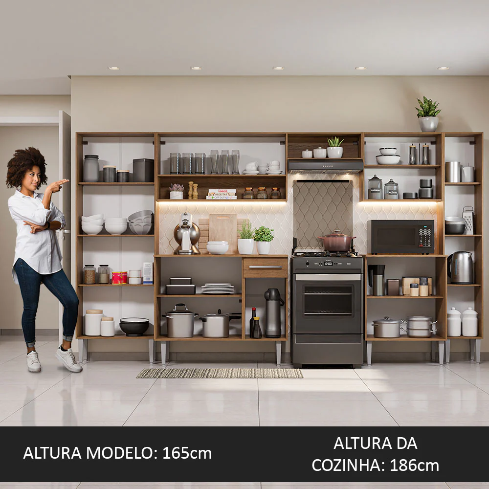 Armário de Cozinha Completa 325cm Preto/Rustic Emilly Joy Madesa - Image 5