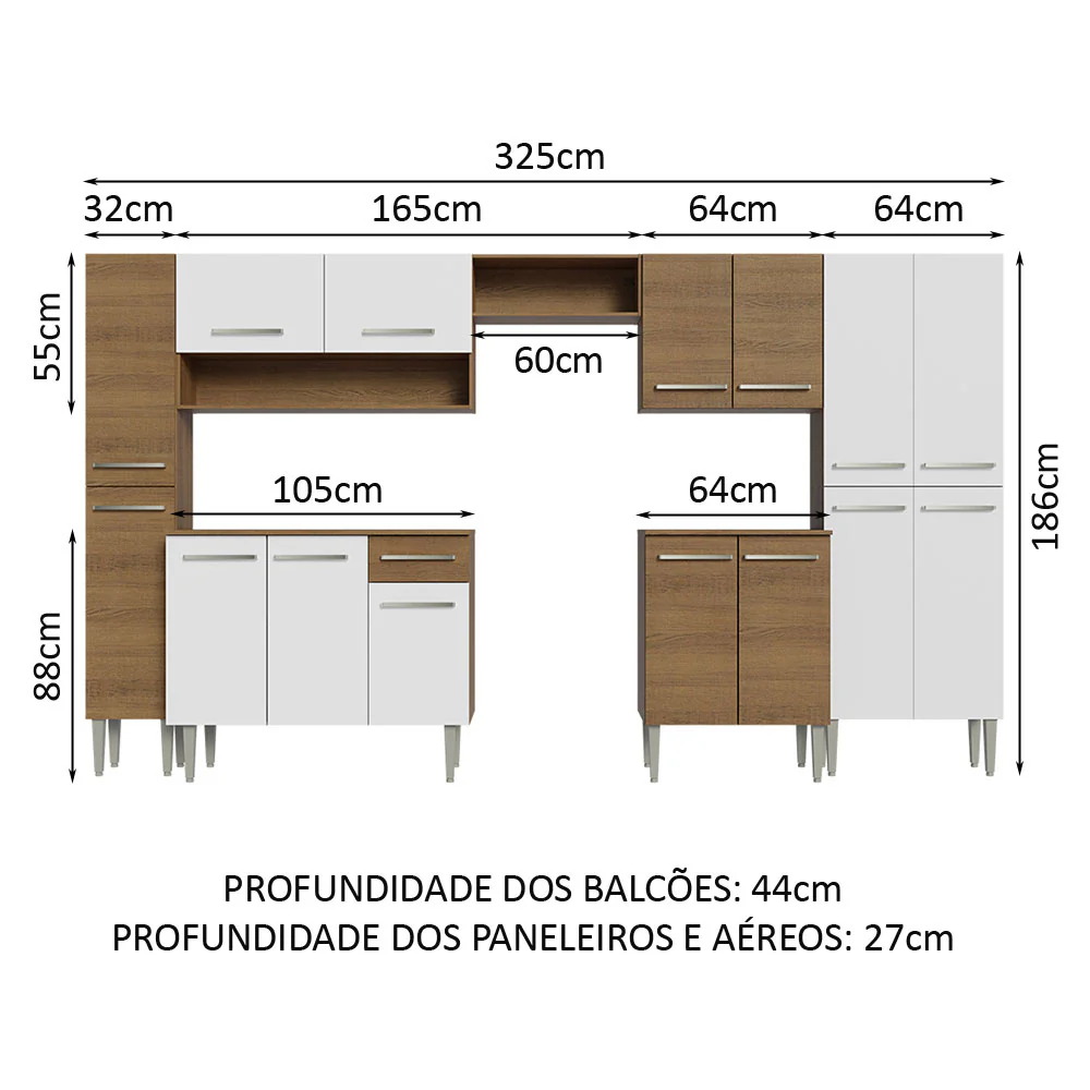 Armário de Cozinha Completa 325cm Rustic/Branco Emilly Madesa 02 - Image 3