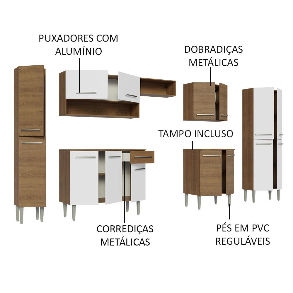 Armário de Cozinha Completa 325cm Rustic/Branco Emilly Madesa 02 - Image 4