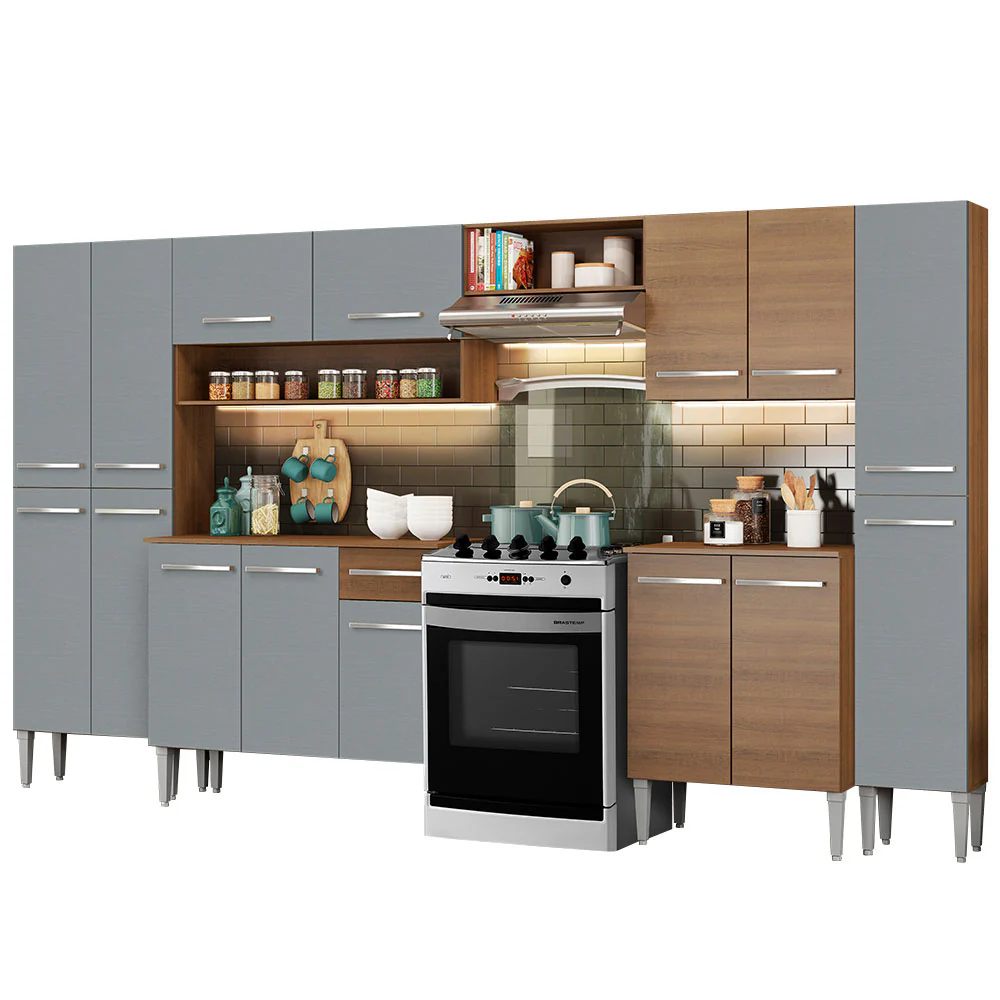 Armário de Cozinha Completa 325cm Rustic/Cinza Emilly Joy Madesa - Image 2