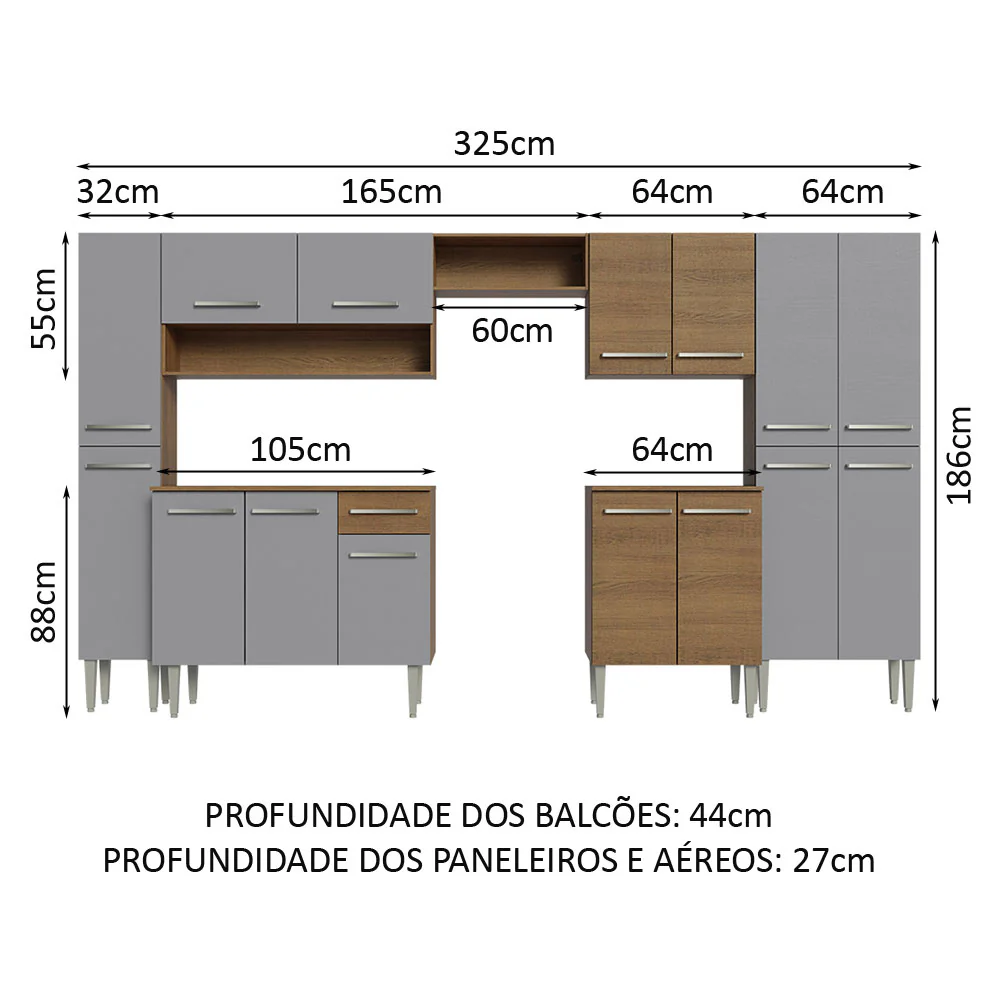 Armário de Cozinha Completa 325cm Rustic/Cinza Emilly Madesa 02 - Image 3
