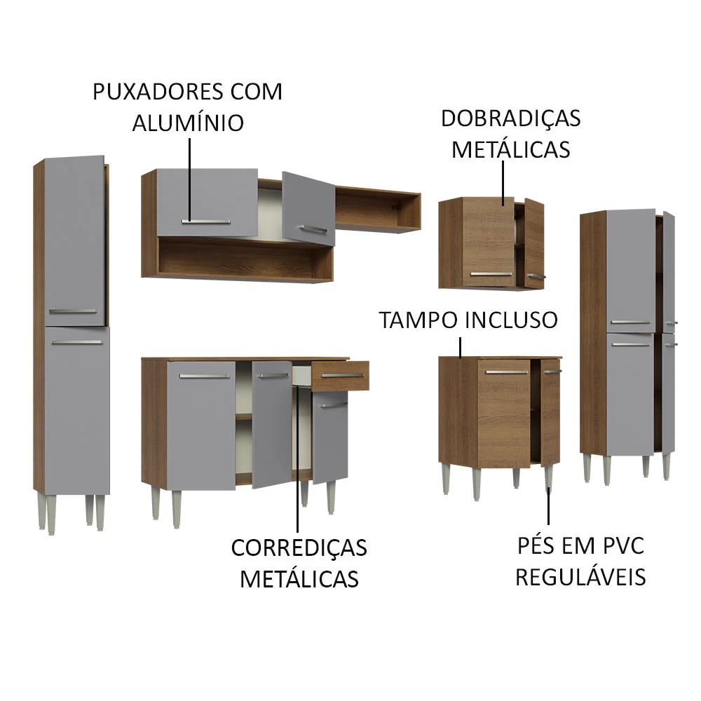 Armário de Cozinha Completa 325cm Rustic/Cinza Emilly Madesa 02 - Image 4