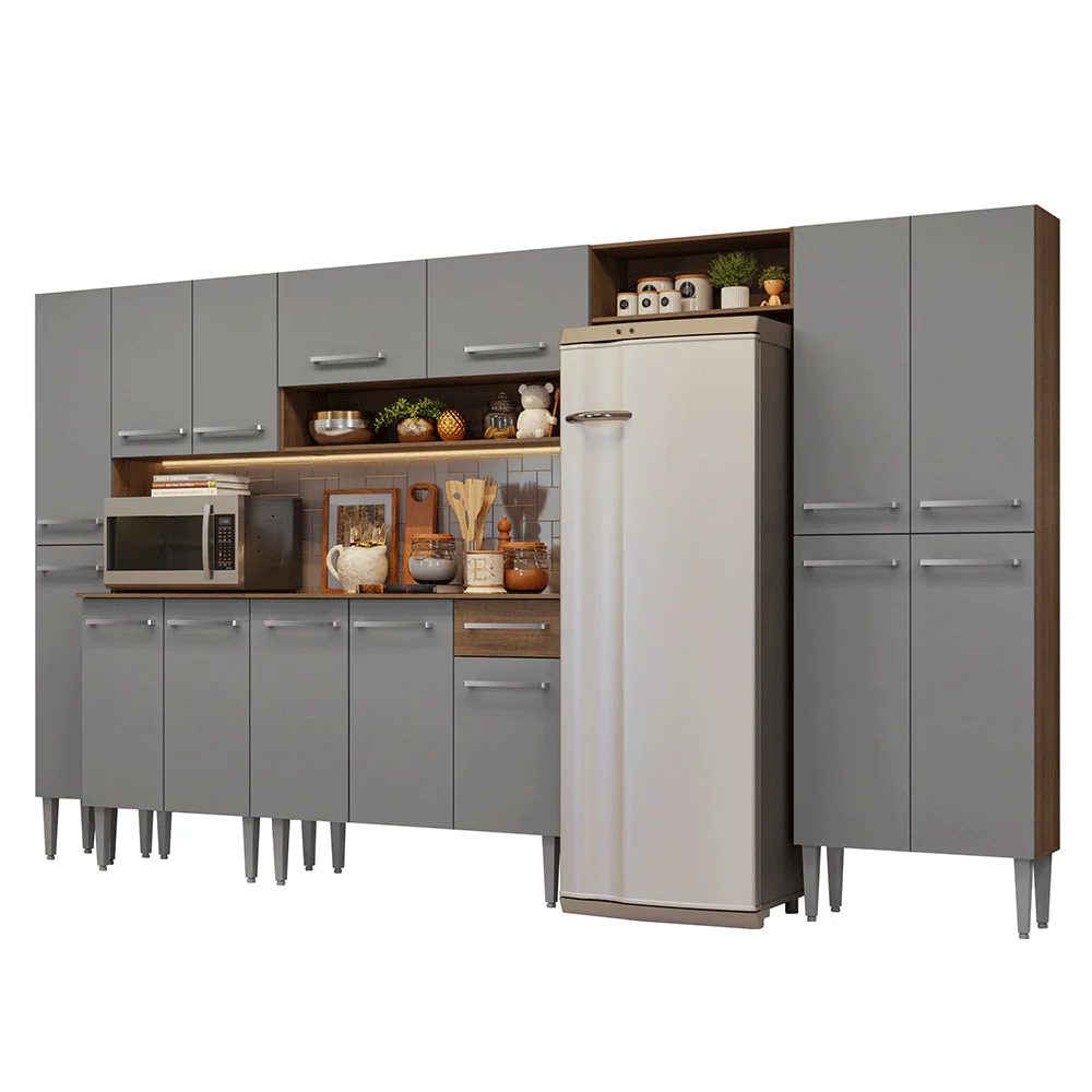 Armário de Cozinha Completa 325cm Rustic/Cinza Emilly Madesa 07 - Image 2