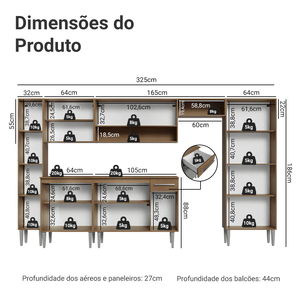 Armário de Cozinha Completa 325cm Rustic/Cinza Emilly Madesa 07 - Image 3