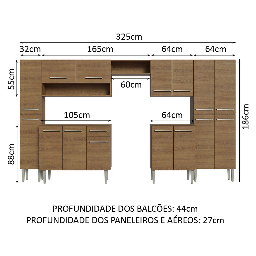 Armário de Cozinha Completa 325cm Rustic Emilly  Madesa 02 - Image 3