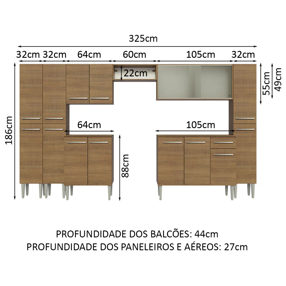 Armário de Cozinha Completa 325cm Rustic Emilly Madesa 03 - Image 3