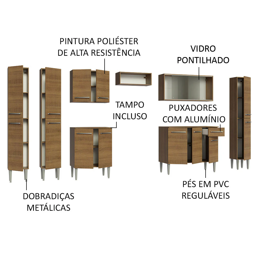 Armário de Cozinha Completa 325cm Rustic Emilly Madesa 03 - Image 4