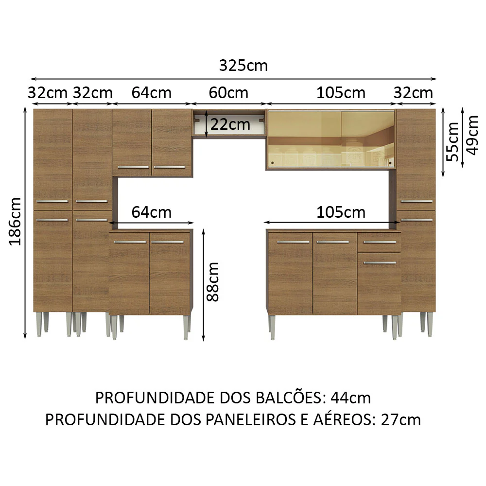Armário de Cozinha Completa 325cm Rustic Emilly Madesa 04 - Image 3