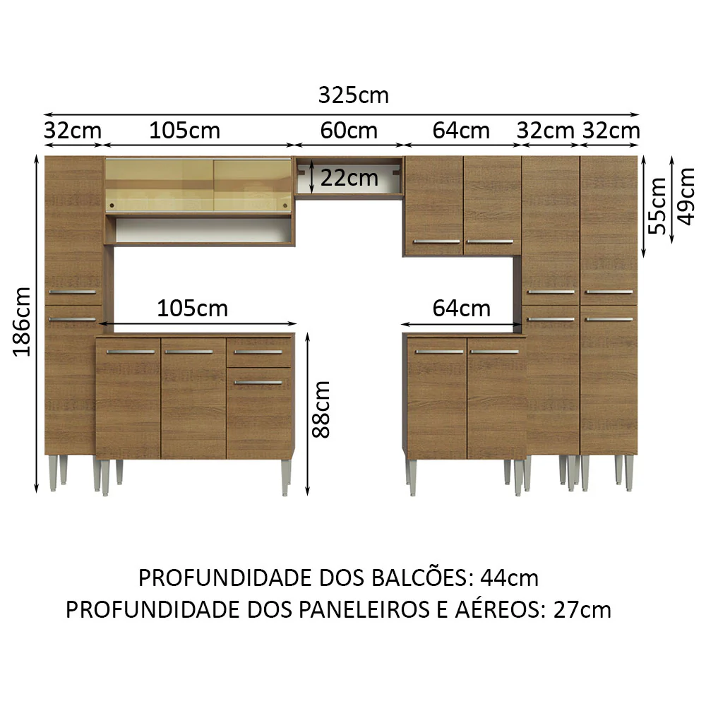Armário de Cozinha Completa 325cm Rustic Emilly Madesa 05 - Image 3