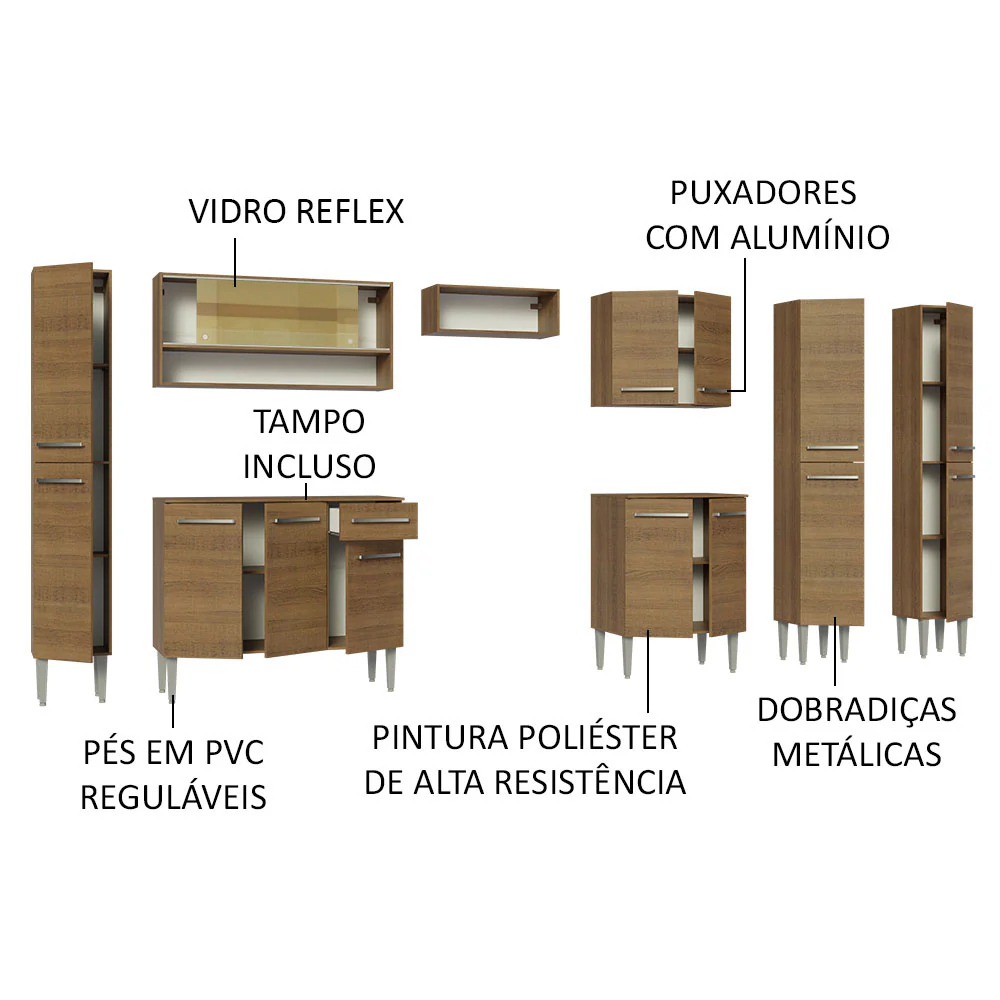 Armário de Cozinha Completa 325cm Rustic Emilly Madesa 05 - Image 4