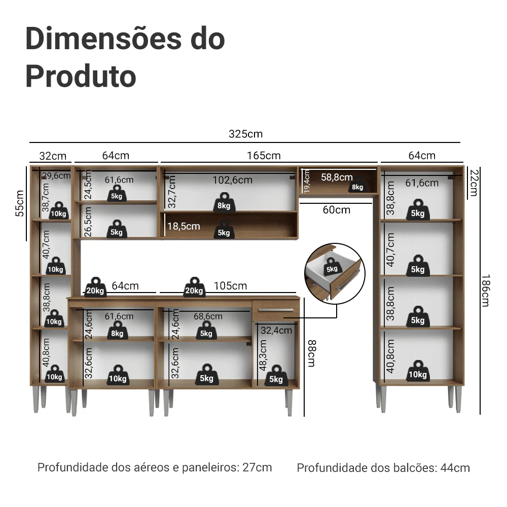 Armário de Cozinha Completa 325cm Rustic Emilly Madesa 07 - Image 3