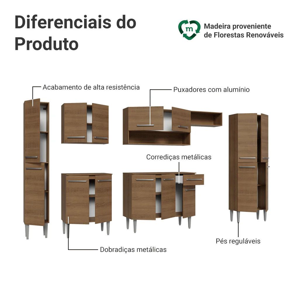 Armário de Cozinha Completa 325cm Rustic Emilly Madesa 07 - Image 4