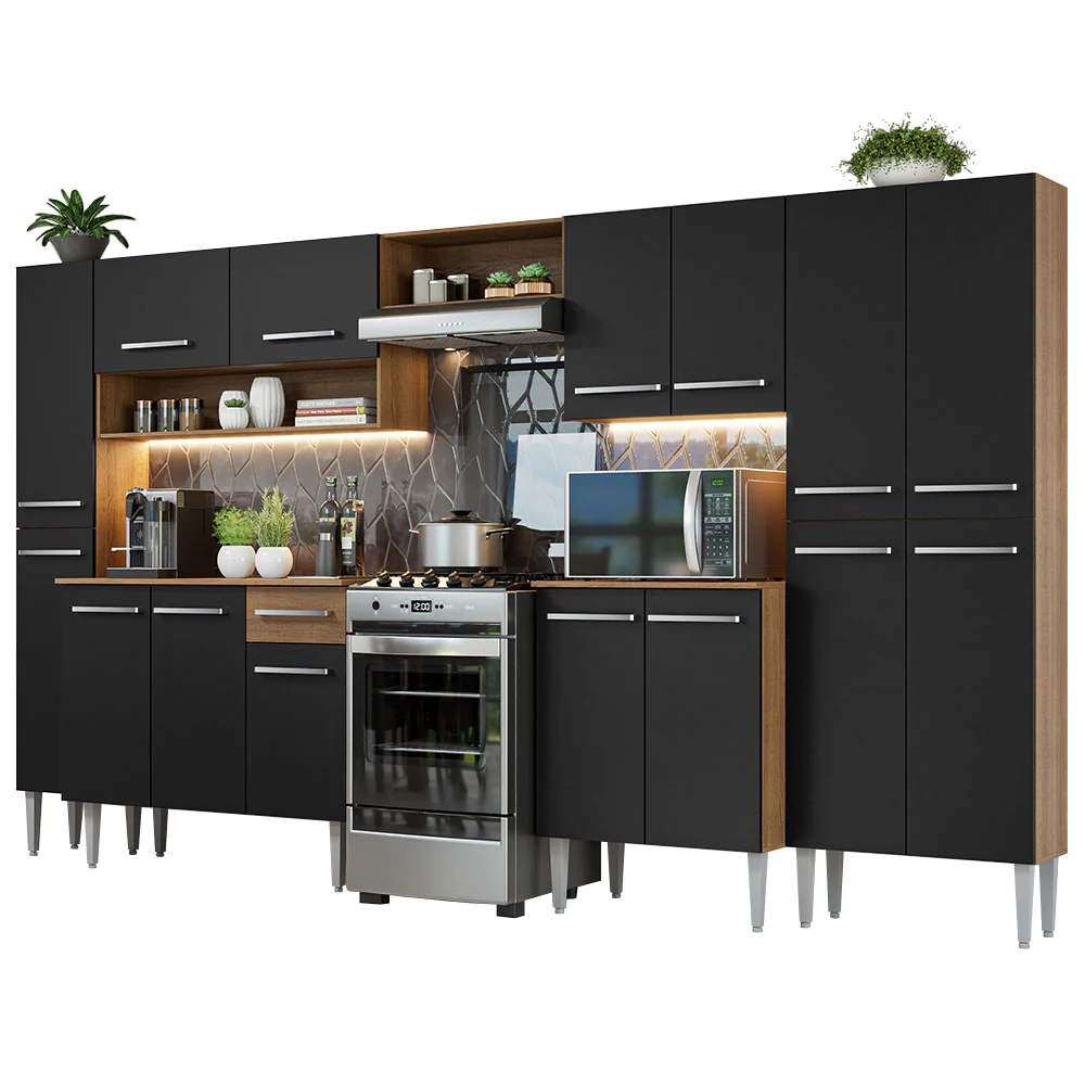 Armário de Cozinha Completa 325cm Rustic/Preto Emilly Madesa 02 - Image 2
