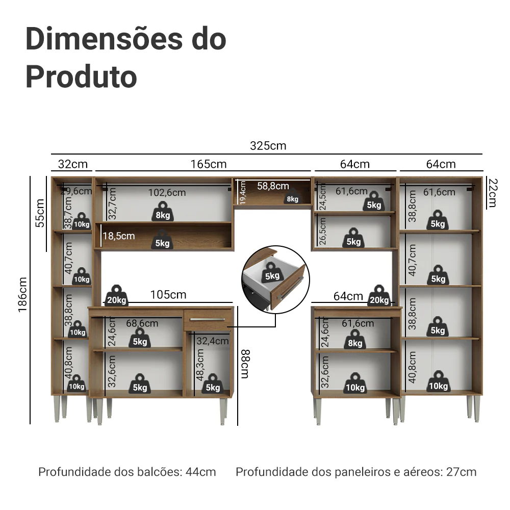 Armário de Cozinha Completa 325cm Rustic/Preto Emilly Madesa 02 - Image 3