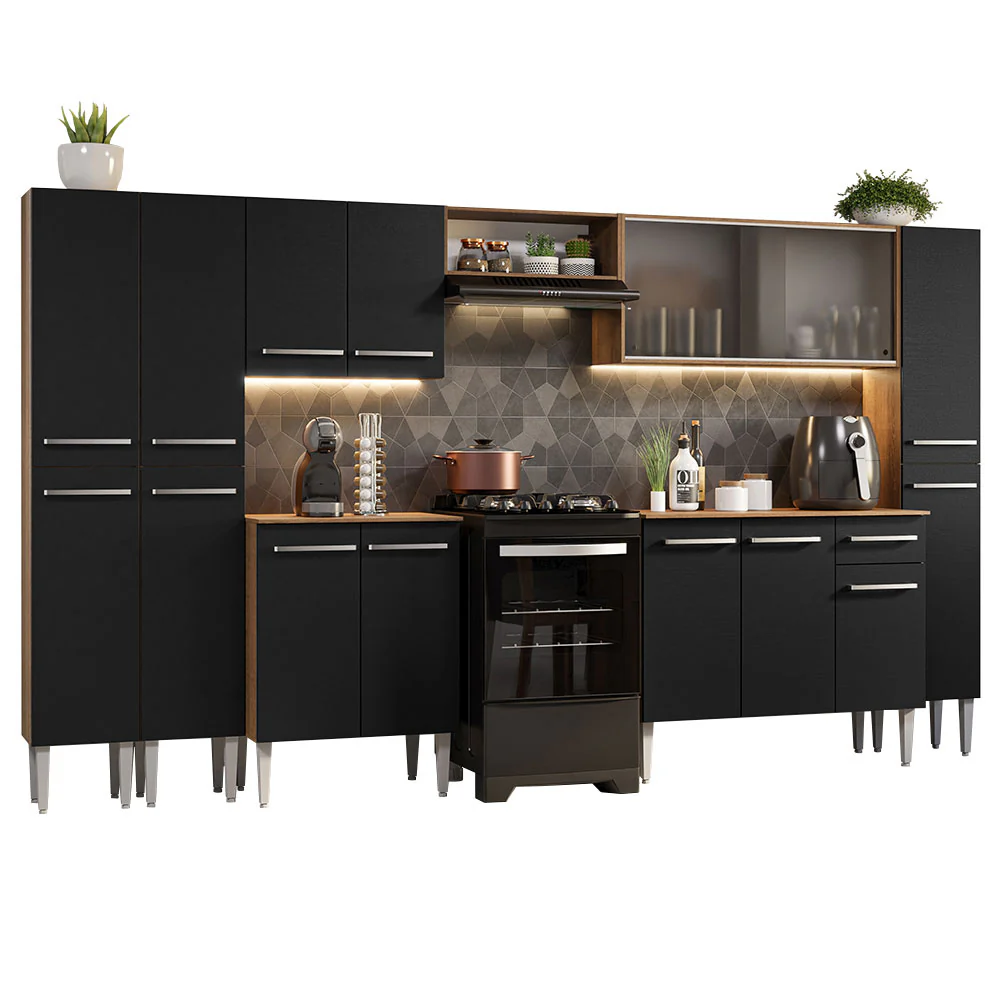 Armário de Cozinha Completa 325cm Rustic/Preto Emilly Madesa 03 - Image 2
