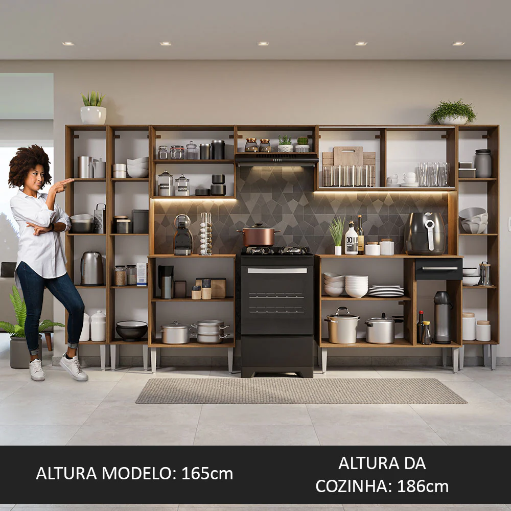 Armário de Cozinha Completa 325cm Rustic/Preto Emilly Madesa 03 - Image 5