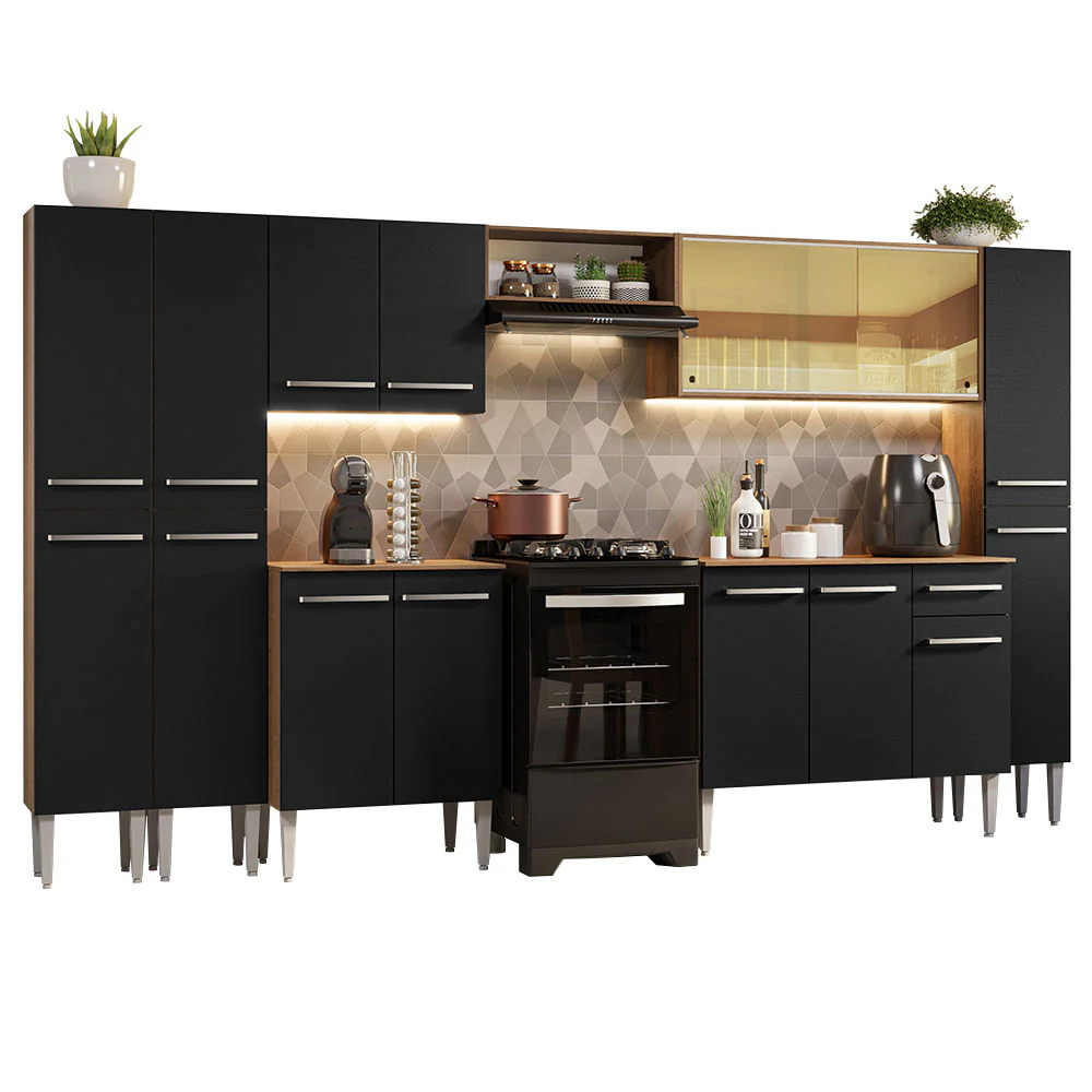 Armário de Cozinha Completa 325cm Rustic/Preto Emilly Madesa 04 - Image 2
