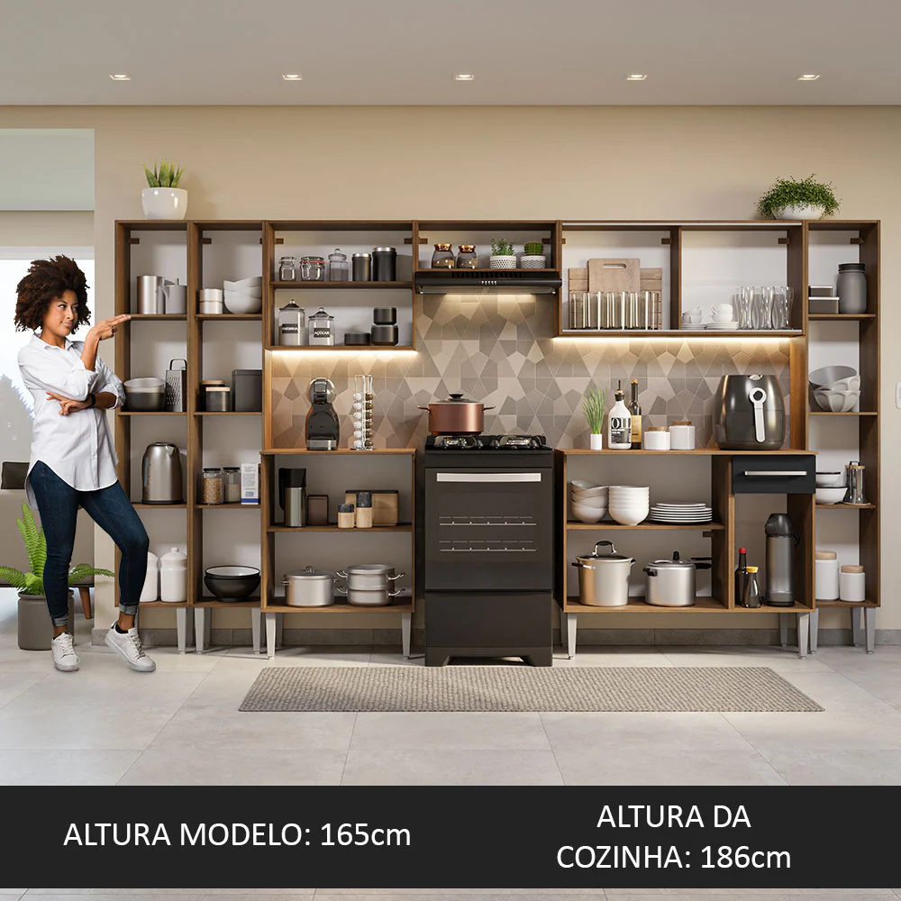 Armário de Cozinha Completa 325cm Rustic/Preto Emilly Madesa 04 - Image 5